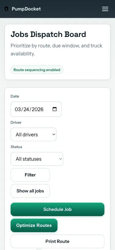 Dispatcher mobile view of today's jobs