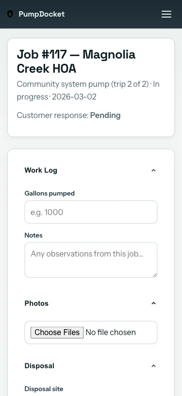 Field closeout form on mobile